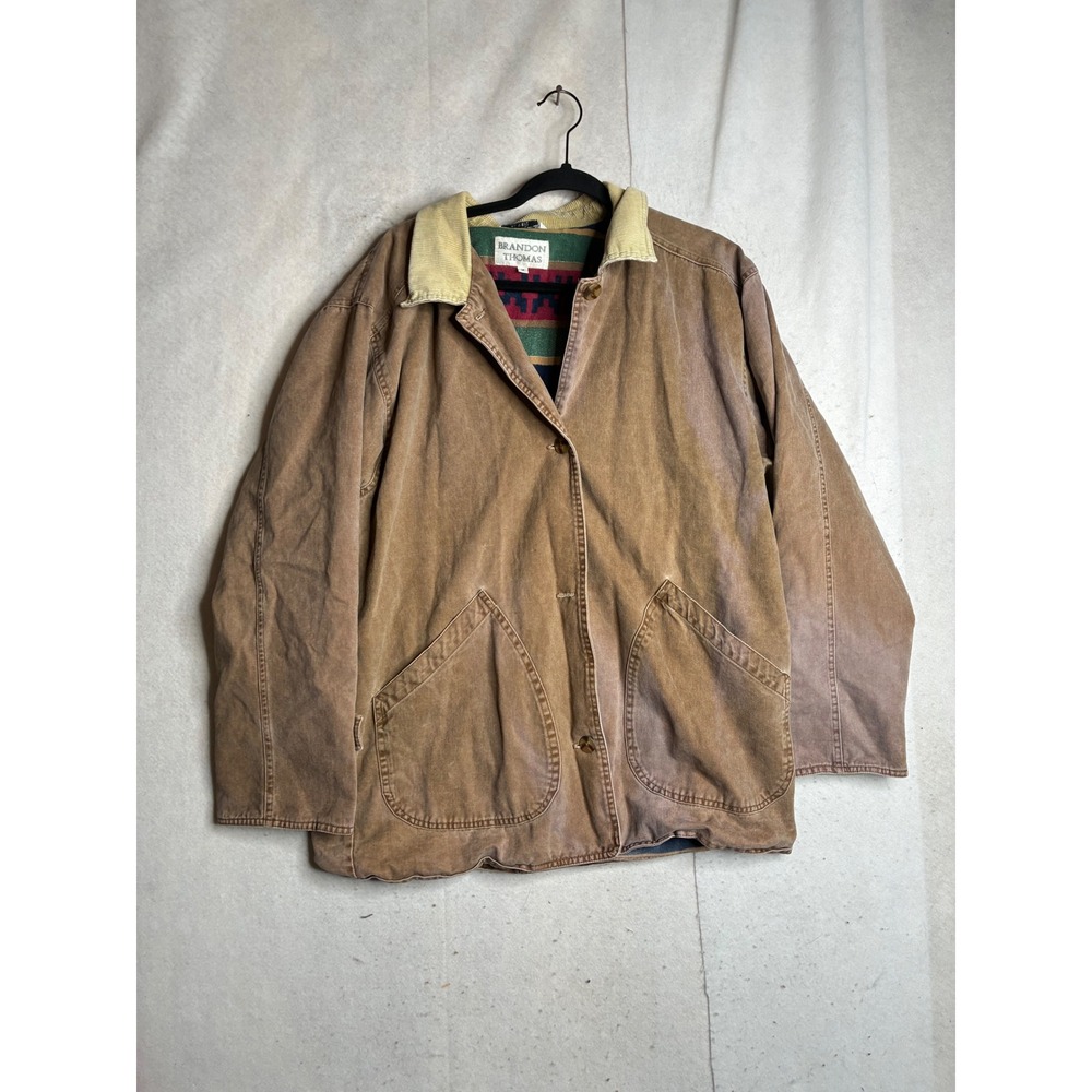 Brandon Thomas Mens Brown Cotton Chore Coat Southwestern Flannel Lined Medium